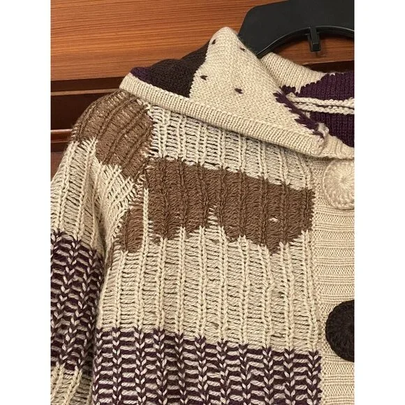 Vero Moda Knit Hooded Button Down Sweater Hoodie Brown Size Small NEW Boho - Picture 4 of 16